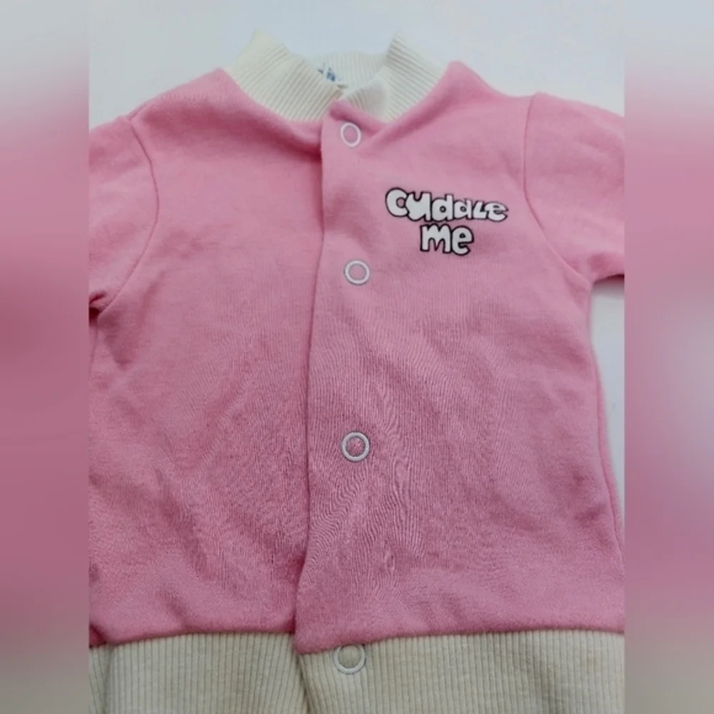 Vintage Cuddlez Me Pink Baby Jacket 0-6 Months Soft Snap Front Infant Sweater - Picture 3 of 5